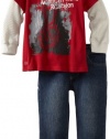 Kenneth Cole Boys 2-7 Twofer Long Sleeve Tee With Jeans, Red, 3T