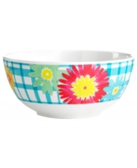 Garden party. A must for summer, melamine cereal bowls by Martha Stewart Collection are easy to transport and prettily patterned in flowery blue gingham for festive al fresco entertaining. (Clearance)