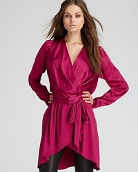 Sleek snake print is emboldened by a rich, vibrant hue in this sumptuous silk Rachel Zoe tunic.