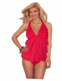 Kenneth Cole Reaction Three Tier Ruffle Halter Tankini Swimsuit ~ Red