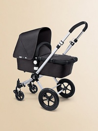 Smart and easy to maneuver, this limited edition infant-to-toddler stroller boasts multi-terrain functionality, authentic denim fabric, contrasting stitching and denim style rivets. What you get:Denim sun canopy and bassinet apron Wheeled folding stroller chassis Reversible seat frame with three-position tilt Seat and bassinet covers that fit onto frame Seat bag, mosquito net