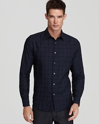 Plaid flannel in a modern fit - Theory blends two hot trends into one spot-on sport shirt.