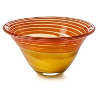 Waterford Red & Amber 8 swirl bowl. The swirl bowls blend reds and amber colors to create a piece with contrast and excitement.