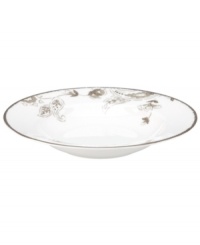 A fine vintage. The Paisley Terrace rim soup bowl elevates even the most elegant settings with breezy florals grounded in graceful white porcelain. With luxe platinum banding to complement the rest of the Lenox dinnerware collection.