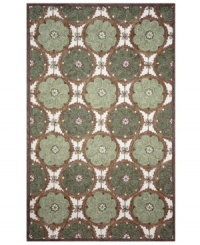 Perfect vision. Tickle the eye with the pleasing medallion pattern and fresh sage hue of Liora Manne's Lakai Circles rug from the Promenade collection. Hand hooked of a durable, UV stabilized polypropylene-acrylic blend, this dynamic rug can be used virtually anywhere, indoors or out.