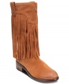 Lucky Brand's Caleb boots feature major fringe all along the tall shaft. Pull-on tabs at the top make slipping them on so easy.