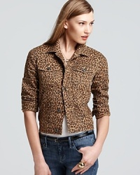 Lend some exotic edge to your everyday look with an Isaac Mizrahi Jeans jacket in crisp cheetah print.