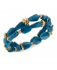 Two blue. This set of stretch bracelets from Robert Lee Morris features blue faceted beads with gold-tone geometric spaces for a stylish touch. Approximate length: 7-1/2 inches.