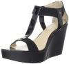 Calvin Klein Women's Maribeth Two Tone Patent/Elastic Wedge Sandal,Black Patent,6.5 M US