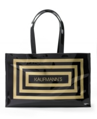 Tradition lives! Sport a versatile tote embossed with the logo of Pittsburgh's flagship store, Kaufmann's, and remember the grandeur of the great name. Known to most as the Grand Depot with its audacious architecture, including a lighted statue of the Goddess of Liberty and an extravagant four-face clock, Kaufmann's had personality, and this geometric-designed tote packs in all of that renowned style, plus your must-have essentials!