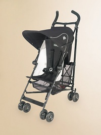 Simple and stylish, light yet durable, the Volo is a superb choice for travel, errands or walks to the playground.Folds in a flashWeighs just 8¾ pounds Easy-clean, removable mesh seatHandy mesh shopping basketExtendable leg restHandy under-seat storage basketReinforced chassisFive-point safety harnessLinked brakesAccommodates children 3 months and older, up to 55 lbs.About 42H X 6W X 15DWipe cleanImported