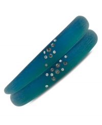 Relaxing, deep blue sea hues. Kenneth Cole New York's set of 2 resin bracelets are adorned with pave crystals. Crafted in silver tone mixed metal with blue-green resin. Approximate diameter: 2-1/2 inches. Approximate width: 3/8 inch.