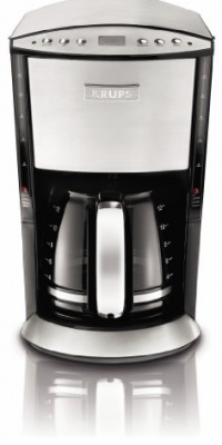 KRUPS KM720D50 Programmable 12-Cup Coffee Maker with Glass Carafe and LCD screen, Stainless Steel