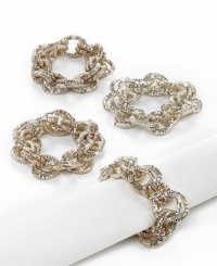 Excell Napkin Rings, Set of 4 Silver Beaded Link