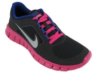 Nike Kids's NIKE FREE RUN 3 (GS) RUNNING SHOES 4 (BLACK/REFLECT SILVER/FIREBERRY)