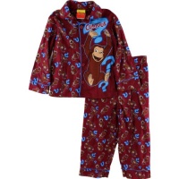 Curious George Curious? Young Boys Crimson Flannel Coat Style Pajama Set Size 4-7