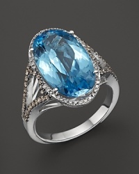 Badgley Mischka Blue Topaz Cocktail Ring With White And Brown Diamonds