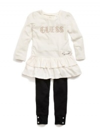 GUESS Kids Girls Little Girl Lurex Stripe Dress with Legg, CREAM (3T)