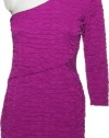 RAMPAGE One-Shoulder Quarter Sleeve Mesh Dress [421020/41144], PURPLE, LARGE