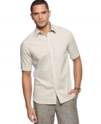 Beachcomber. Add a subtle new hue to your casual summer outfits with this slim fitting shirt from Tasso Elba.