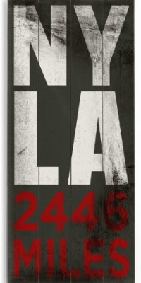 New York to Los Angeles 10x24 Artistic Planked Wood Sign by Cory Steffen