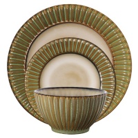 Gibson Terra Monte 12-Piece Reactive Stoneware Dinnerware Set, Green