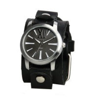 Nemesis Women's GB065KW Exclusive Collection Roman Black Leather Cuff Watch