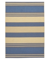 Soothing blue and cream stripes add delicious texture to any ordinary space. Made from structured-weave polypropylene, this indoor/outdoor rug from Couristan is 100% recyclable and resistant to fading, mildew and mold.