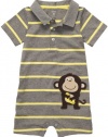 Carters Boys 3-24 Months Striped Monkey Polo Romper (9 Months, Grey)