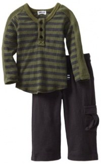 Splendid Littles Baby-Boys Newborn Charcoal Stripe Thermal Henley Set, Trooper, 18-24 Months