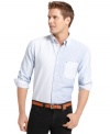 When you're piecing together your look, reach for this modern patchwork Cambridge Oxford shirt from Izod.