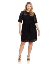 DKNYC Women?s Plus-Size 3/4 Sleeve Button Thru Shirt Dress with Self Belt