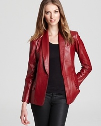 In a rich wine hue, this Sachin + Babi leather blazer rushes to the rescue of the monochromatic, staple looks you've been needing to update. Sumptuous and sophisticated, it solves all your style problems in one luxe piece.