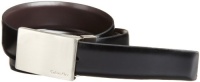 Calvin Klein Men's Feather Edge Leather Belt With Plaque Buckle, Black/Brown, 34