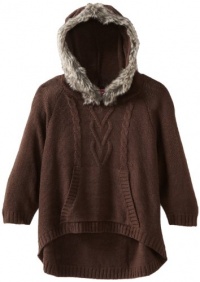 Energie Girls 7-16 Mariah Poncho With Fur Trim, Brown, Medium