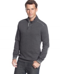 A hidden placket raises the bar for looking good layers with this sweater from Boss Black.