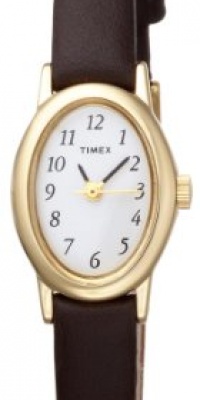 Timex Women's T2N256 Classic Cavatina Gold-Tone Case Brown Leather White Dial Watch