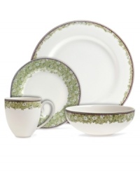 A pattern with a past, the Daisy Green place setting is adorned with verdant blooms plucked from Monsoon's textile archives. Denby bone china brings modern durability to a look of vintage charm.