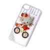 Luxury Rain Shape Crystal Diamond Red Ride Bicycle Hello Kitty White Case Cover for iPhone 4 4S