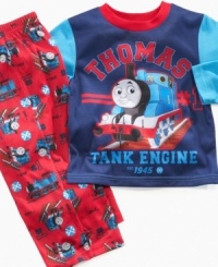 Put bedtime back on track with this fun tee and pajama pants set from AME with Thomas the Tank Engine on front.