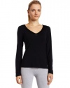 Calvin Klein Womens Essentials With Satin Long Sleeve V-Neck Pajama Top, Black, Small