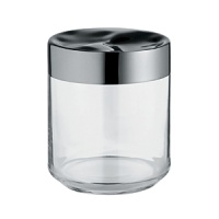 Kitchen box in glass with hermetic lid. Lid in beautiful stainless steel.