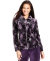 A beautiful feather print adds modern appeal to Style&co. Sport's plush petite jacket in cozy velour fabric.