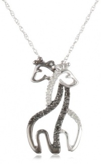 XPY 10k White Gold Black and White Giraffe Couple Diamond Pendant Necklace, 18