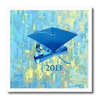 Cap and Diploma, 2013 Graduation, Abstract Design, Aqua Blue - 6x6 Iron On Heat Transfer For White Material