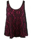 Aqua Womens Fuschia Lined Black Floral Lace Overlay Scoop Tank Top XS