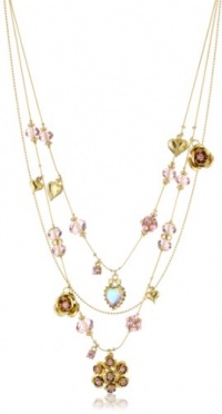 Betsey Johnson Pink Cherry Bead Illusion Necklace