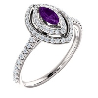 18K White Gold 6.00x3.00mm Marquise Cut Amethyst and Diamond Double-Halo Ring