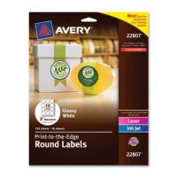 Avery Easy Peel Permanent Print-To-The-Edge Round Labels, Laser/InkJet, 2-Inch, Glossy White, Pack of 120 (22807)