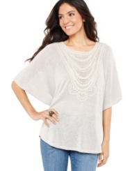 A slouchy-chic sweater from Style&co. gets a unique update with a crochet applique necklace in the front! Perfect for a pulled-together weekend look. (Clearance)